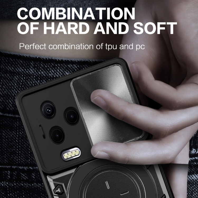 Custodia per telefono con supporto magnetico per camshield scorrevole con texture CD, For Infinix Note 12 4G