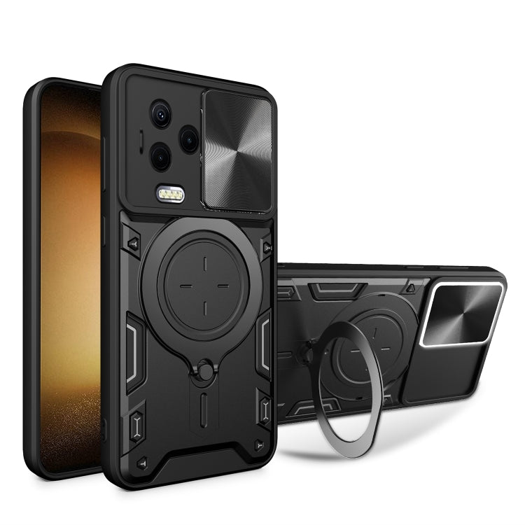 Custodia per telefono con supporto magnetico per camshield scorrevole con texture CD, For Infinix Note 12 4G