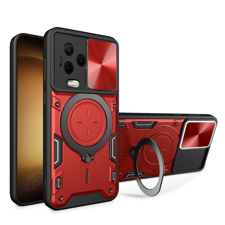 Custodia per telefono con supporto magnetico per camshield scorrevole con texture CD, For Infinix Note 12 4G