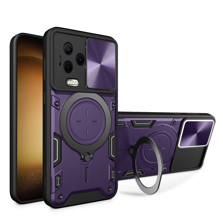 Custodia per telefono con supporto magnetico per camshield scorrevole con texture CD, For Infinix Note 12 4G
