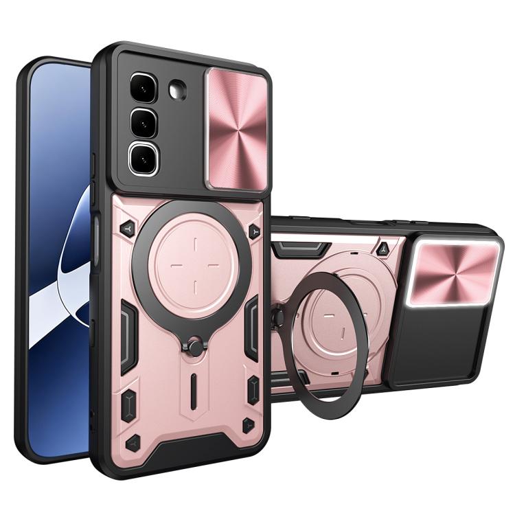 Custodia per telefono con supporto magnetico per camshield scorrevole con texture CD, For Infinix Hot 70 5G, For Infinix Note 60 Ultra 5G, For Infinix Note Edge 5G, For Infinix Note 60 Pro 5G