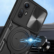 Custodia per telefono con supporto magnetico per camshield scorrevole con texture CD, For Xiaomi Redmi Note 12S 4G, For Xiaomi Redmi Note 12 4G, For Xiaomi Redmi Note 12 Pro 5G, For Xiaomi Redmi 12C