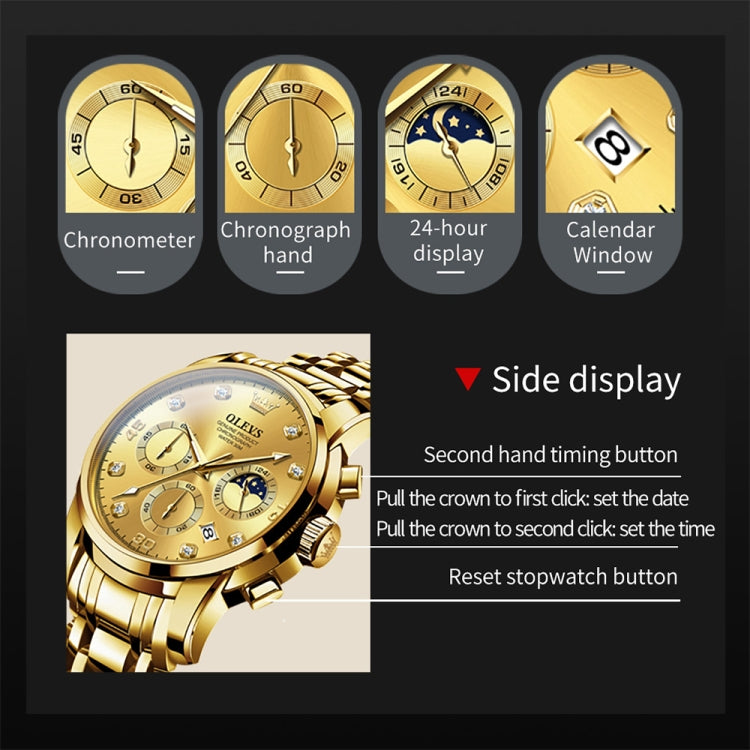 OLEVS 2889 Orologio al quarzo impermeabile luminoso multifunzionale da uomo