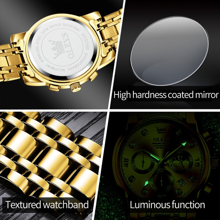 OLEVS 2889 Orologio al quarzo impermeabile luminoso multifunzionale da uomo