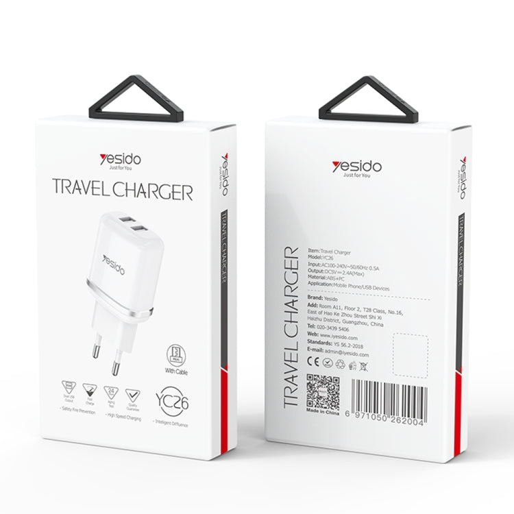 Caricatore da viaggio a doppia porta USB Yesido YC-26, YC-26