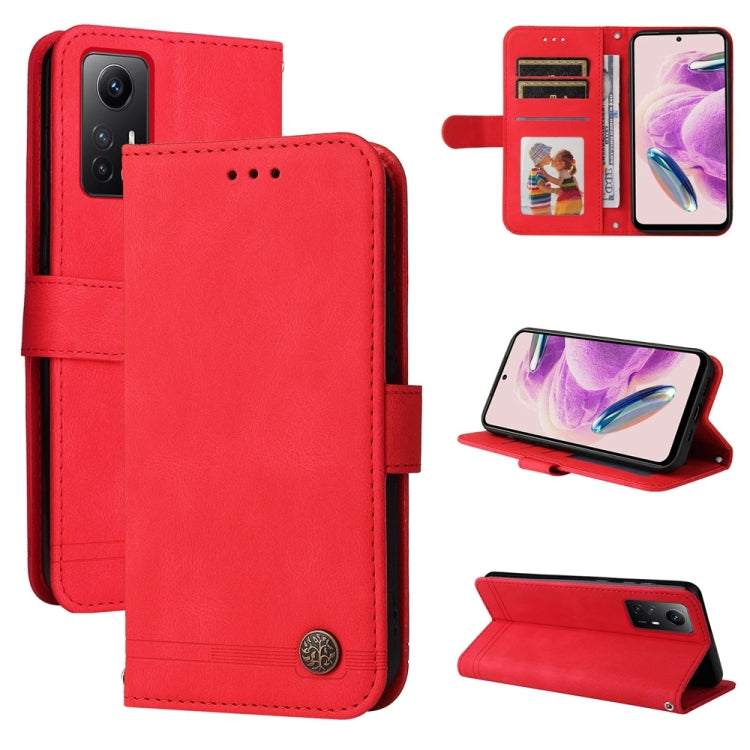 Custodia per telefono in pelle con bottone in metallo con albero della vita Skin Feel, For Xiaomi Redmi Note 12S 4G