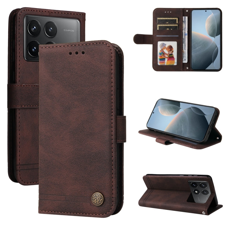 Custodia portafoglio in pelle con bottone per Xiaomi Redmi K60 Ul