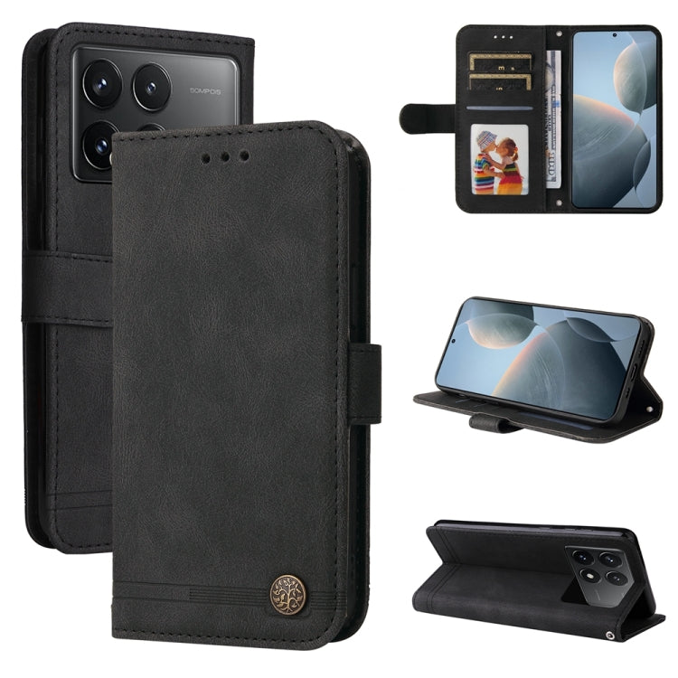 Custodia portafoglio in pelle con bottone per Xiaomi Redmi K60 Ul