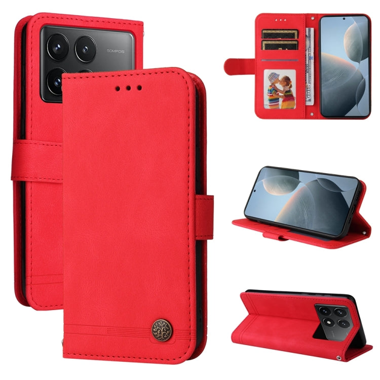 Custodia per telefono in pelle con bottone in metallo con albero della vita Skin Feel, For Xiaomi Redmi K70E, For Xiaomi 14 Ultra, For Xiaomi 14 Pro, For Xiaomi 14