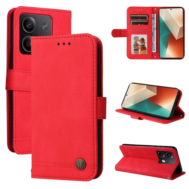 Custodia per telefono in pelle con bottone in metallo con albero della vita Skin Feel, For Xiaomi Redmi Note13 5G Global, For Xiaomi Redmi 13C 4G, For Xiaomi Redmi Note13 Pro+ 5G Global, For Xiaomi Redmi Note13 Pro 5G Global
