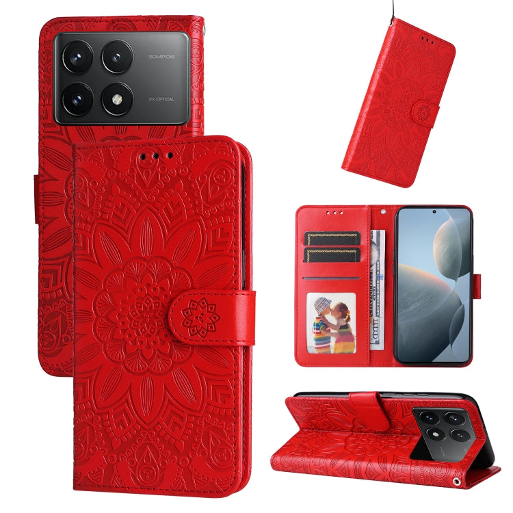 Custodia per telefono in pelle di girasole goffrata, For Xiaomi Redmi K70 / K70 Pro, For Xiaomi Redmi Poco F5, For Xiaomi Redmi K60 / K60 Pro, For Xiaomi Redmi Note 12S 4G