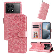 Custodia per telefono in pelle di girasole goffrata, For Xiaomi Redmi K70 / K70 Pro, For Xiaomi Redmi Poco F5, For Xiaomi Redmi K60 / K60 Pro, For Xiaomi Redmi Note 12S 4G