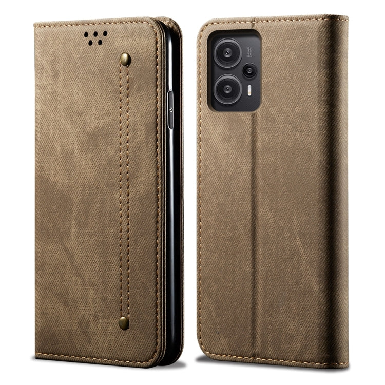 Custodia per cellulare in pelle stile casual con struttura in denim, For Xiaomi Redmi Note 12 Turbo / Poco F5