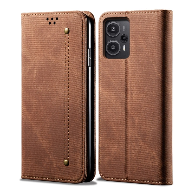 Custodia per cellulare in pelle stile casual con struttura in denim, For Xiaomi Redmi Note 12 Turbo / Poco F5
