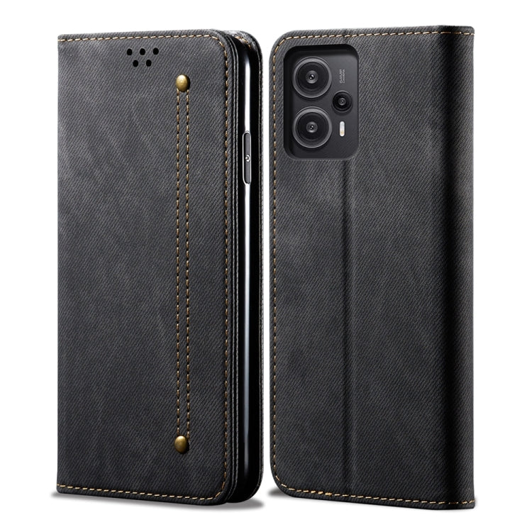 Custodia per cellulare in pelle stile casual con struttura in denim, For Xiaomi Redmi Note 12 Turbo / Poco F5