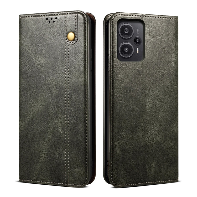 Custodia per telefono in pelle a conchiglia con struttura a cavallo pazzo in cera d'olio, For Xiaomi Redmi Note 12 Turbo / Poco F5, For Xiaomi Redmi Note 12 Turbo