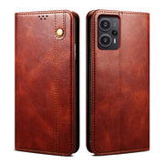 Custodia per telefono in pelle a conchiglia con struttura a cavallo pazzo in cera d'olio, For Xiaomi Redmi Note 12 Turbo / Poco F5, For Xiaomi Redmi Note 12 Turbo