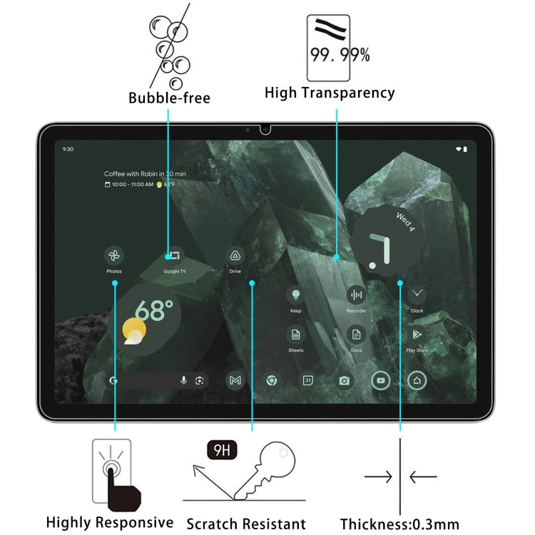Pellicola in vetro temperato antideflagrante da 2 pezzi 9H 0,3 mm, For Google Pixel Tablet 2 11, For Doogee T30 Pro / Google Pixel Tablet (2pcs)
