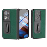 Custodia per telefono in vera pelle con trama incrociata integrata con supporto, For Honor Magic Vs, For OPPO Find N2