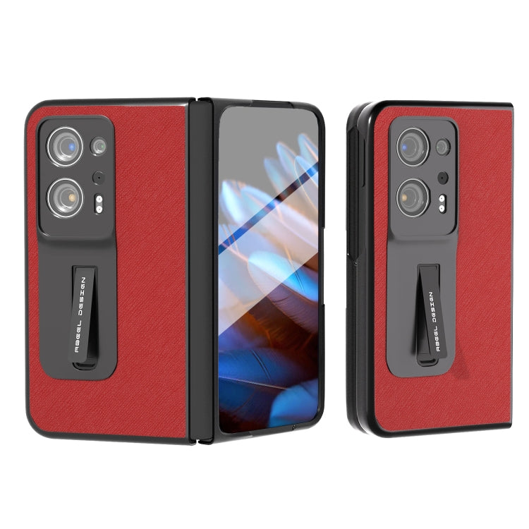 Custodia per telefono in vera pelle con trama incrociata integrata con supporto, For Honor Magic Vs, For OPPO Find N2
