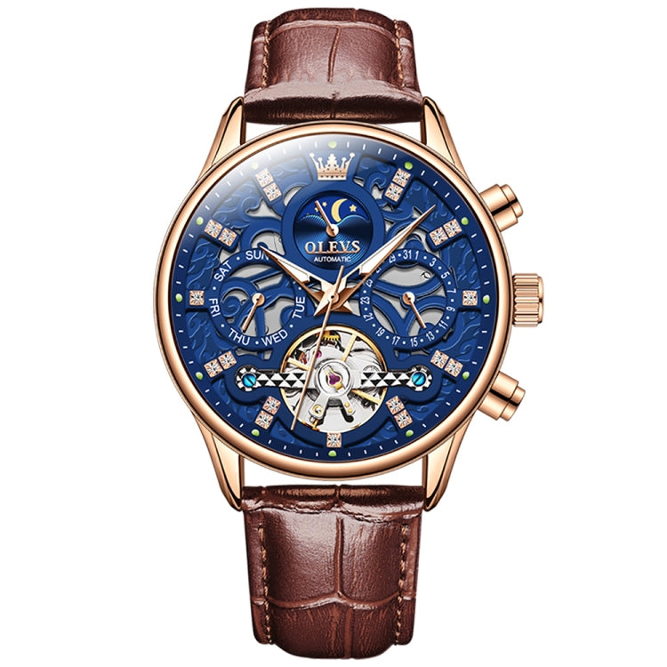 OLEVS 6658 Orologio meccanico da uomo con cinturino in pelle impermeabile luminoso
