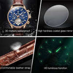 OLEVS 6658 Orologio meccanico da uomo con cinturino in pelle impermeabile luminoso