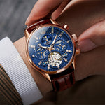 OLEVS 6658 Orologio meccanico da uomo con cinturino in pelle impermeabile luminoso