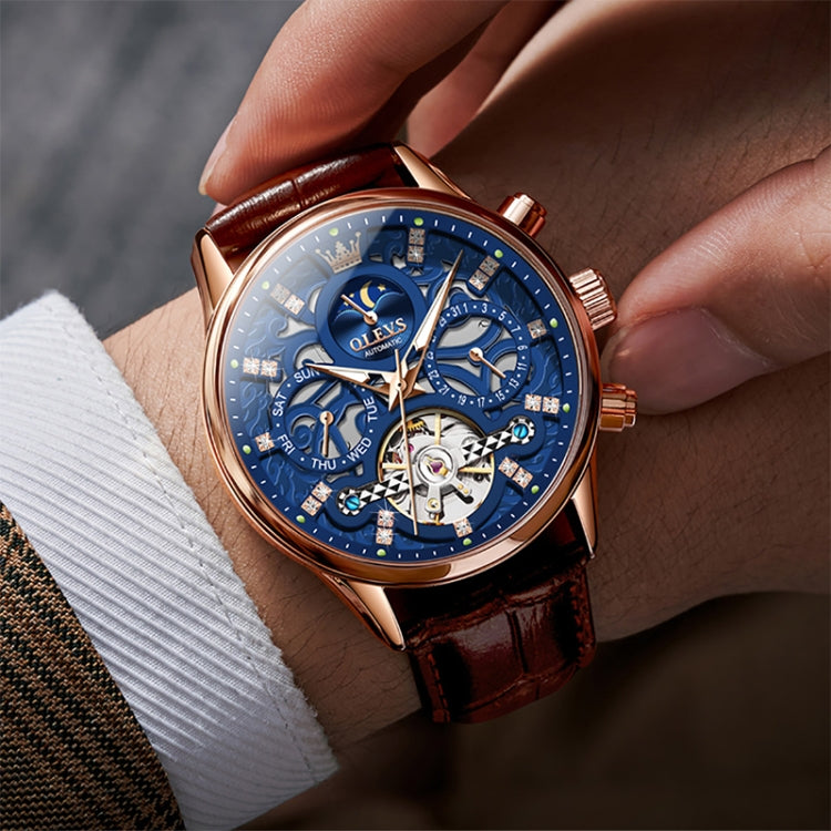 OLEVS 6658 Orologio meccanico da uomo con cinturino in pelle impermeabile luminoso