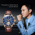 OLEVS 6658 Orologio meccanico da uomo con cinturino in pelle impermeabile luminoso