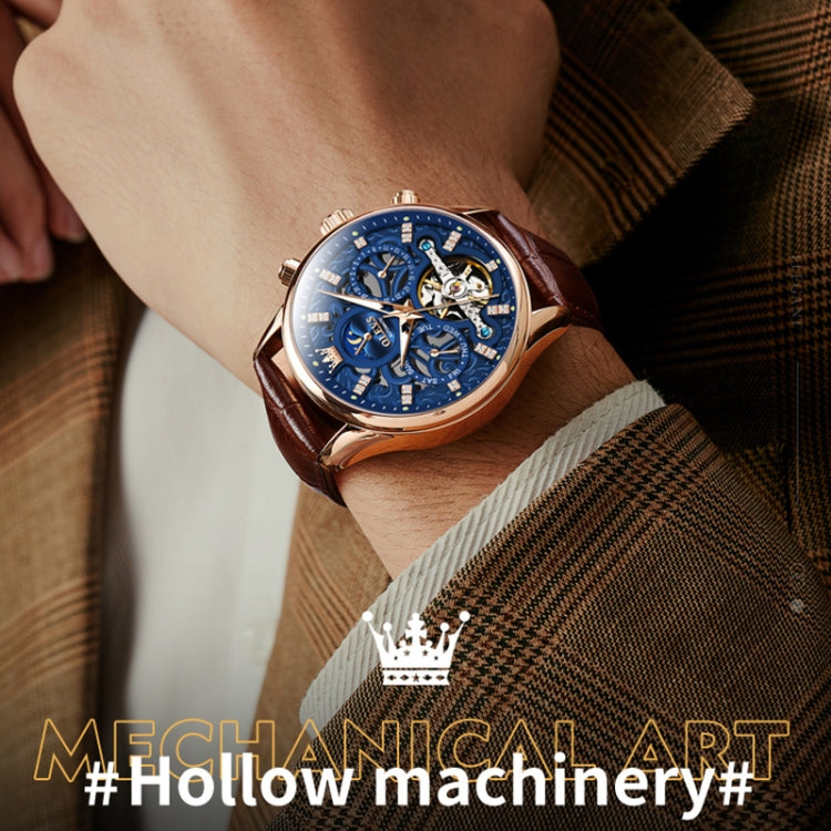 OLEVS 6658 Orologio meccanico da uomo con cinturino in pelle impermeabile luminoso