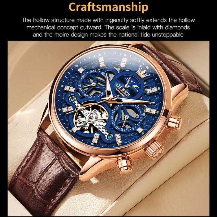 OLEVS 6658 Orologio meccanico da uomo con cinturino in pelle impermeabile luminoso