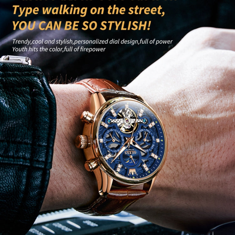 OLEVS 6658 Orologio meccanico da uomo con cinturino in pelle impermeabile luminoso