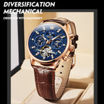 OLEVS 6658 Orologio meccanico da uomo con cinturino in pelle impermeabile luminoso