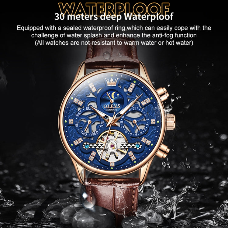 OLEVS 6658 Orologio meccanico da uomo con cinturino in pelle impermeabile luminoso