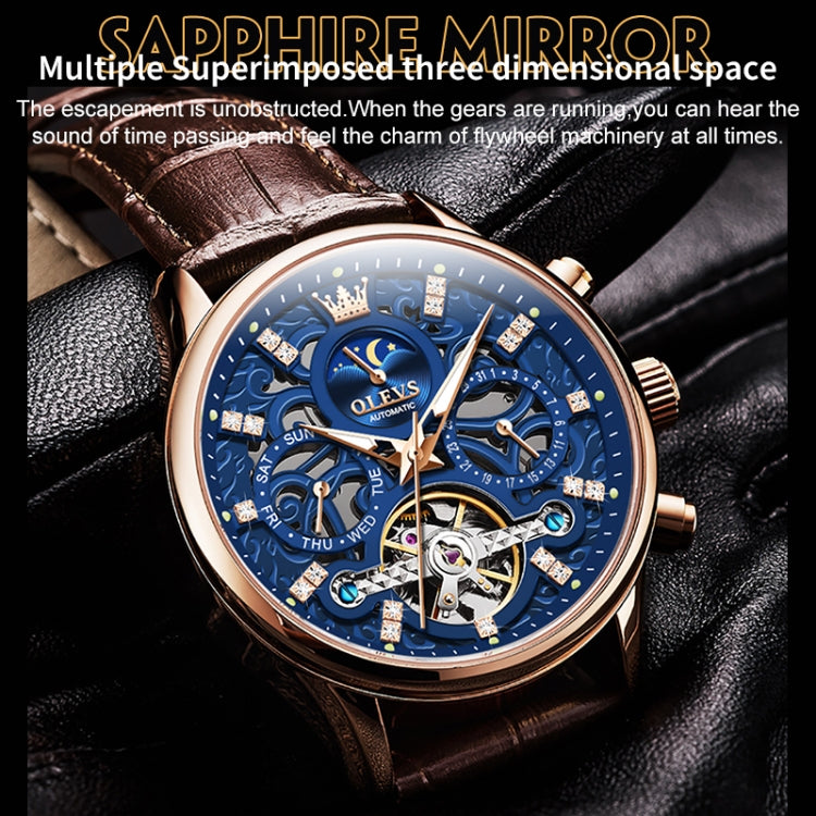 OLEVS 6658 Orologio meccanico da uomo con cinturino in pelle impermeabile luminoso
