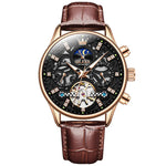 OLEVS 6658 Orologio meccanico da uomo con cinturino in pelle impermeabile luminoso