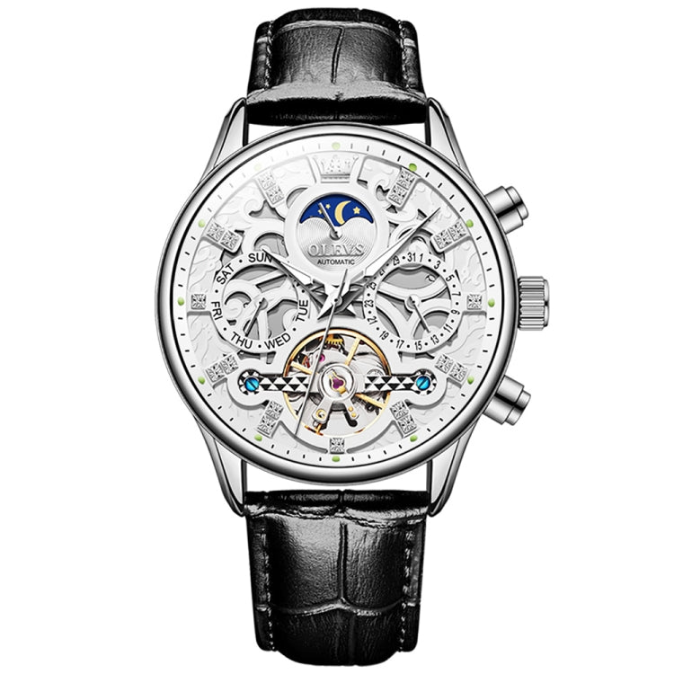 OLEVS 6658 Orologio meccanico da uomo con cinturino in pelle impermeabile luminoso
