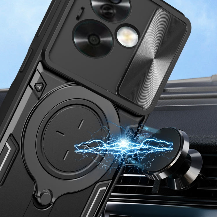 Custodia per telefono con supporto magnetico per camshield scorrevole con texture CD, For OPPO A79 5G Global