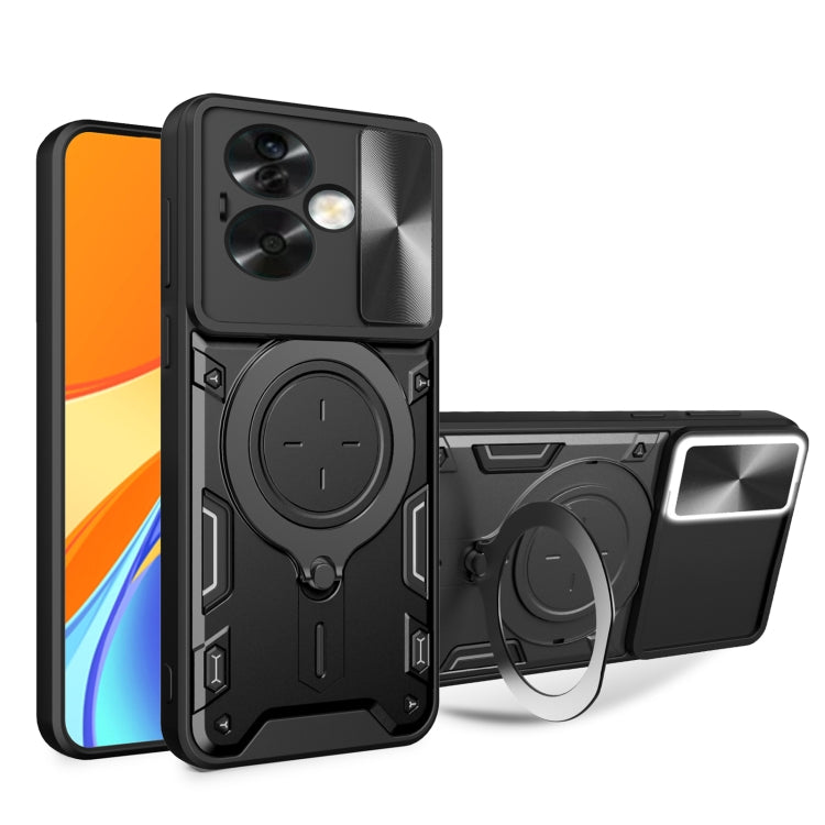 Custodia per telefono con supporto magnetico per camshield scorrevole con texture CD, For OPPO A79 5G Global