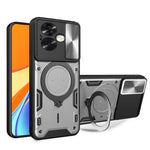 Custodia per telefono con supporto magnetico per camshield scorrevole con texture CD, For OPPO A79 5G Global
