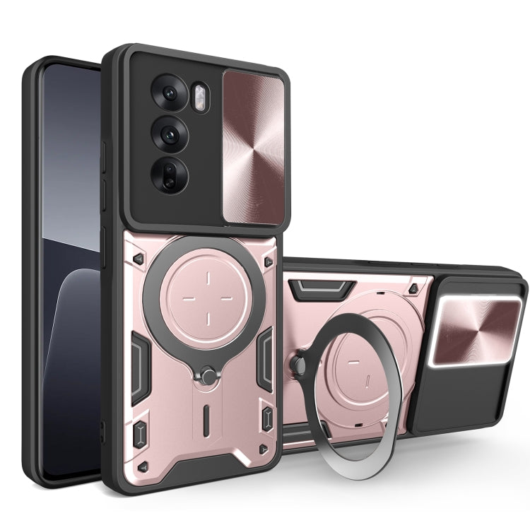 Custodia per telefono con supporto magnetico per camshield scorrevole con texture CD, For OPPO A3x 5G India / A3x 4G, For OPPO Reno12 F 5G Global, For OPPO A3 Pro 5G India, For OPPO Reno12 Pro 5G Global