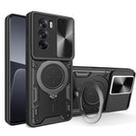 Custodia per telefono con supporto magnetico per camshield scorrevole con texture CD, For OPPO A3x 5G India / A3x 4G, For OPPO Reno12 F 5G Global, For OPPO A3 Pro 5G India, For OPPO Reno12 Pro 5G Global