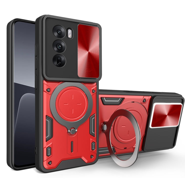 Custodia per telefono con supporto magnetico per camshield scorrevole con texture CD, For OPPO A3x 5G India / A3x 4G, For OPPO Reno12 F 5G Global, For OPPO A3 Pro 5G India, For OPPO Reno12 Pro 5G Global