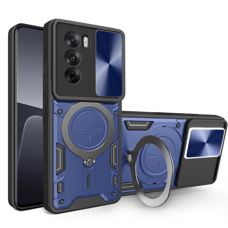 Custodia per telefono con supporto magnetico per camshield scorrevole con texture CD, For OPPO A3x 5G India / A3x 4G, For OPPO Reno12 F 5G Global, For OPPO A3 Pro 5G India, For OPPO Reno12 Pro 5G Global