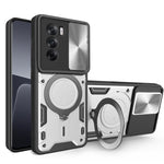 Custodia per telefono con supporto magnetico per camshield scorrevole con texture CD, For OPPO A3x 5G India / A3x 4G, For OPPO Reno12 F 5G Global, For OPPO A3 Pro 5G India, For OPPO Reno12 Pro 5G Global