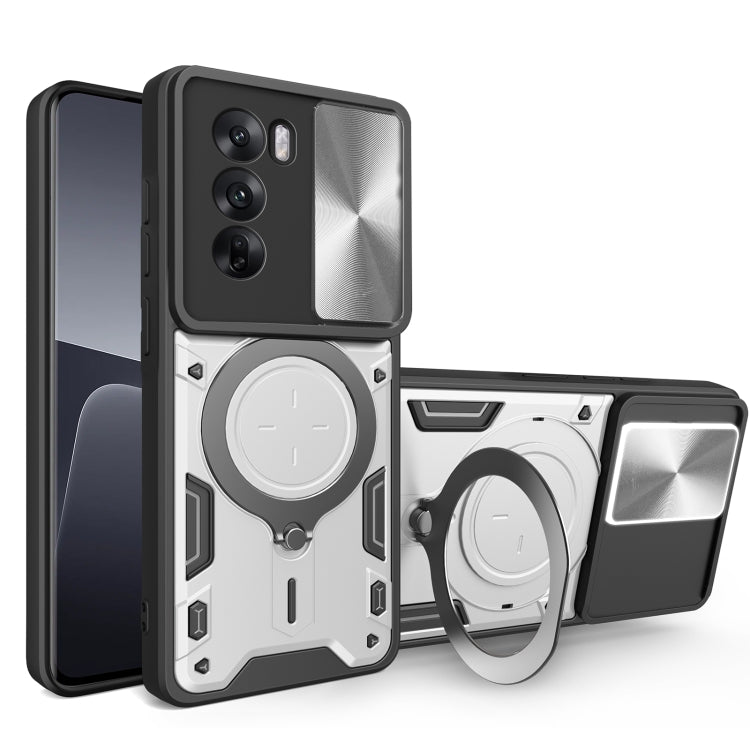 Custodia per telefono con supporto magnetico per camshield scorrevole con texture CD, For OPPO A3x 5G India / A3x 4G, For OPPO Reno12 F 5G Global, For OPPO A3 Pro 5G India, For OPPO Reno12 Pro 5G Global