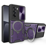 Custodia per telefono con supporto magnetico per camshield scorrevole con texture CD, For OPPO A3x 5G India / A3x 4G, For OPPO Reno12 F 5G Global, For OPPO A3 Pro 5G India, For OPPO Reno12 Pro 5G Global