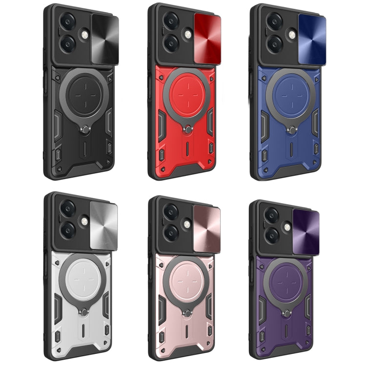 Custodia per telefono con supporto magnetico per camshield scorrevole con texture CD, For OPPO A3x 5G India / A3x 4G, For OPPO Reno12 F 5G Global, For OPPO A3 Pro 5G India, For OPPO Reno12 Pro 5G Global