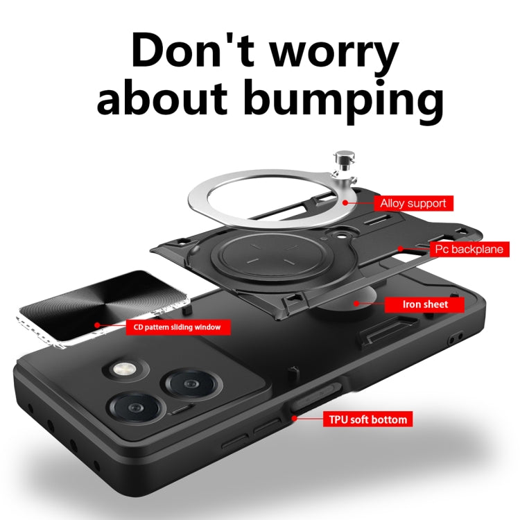 Custodia per telefono con supporto magnetico per camshield scorrevole con texture CD, For OPPO A3x 5G India / A3x 4G, For OPPO Reno12 F 5G Global, For OPPO A3 Pro 5G India, For OPPO Reno12 Pro 5G Global