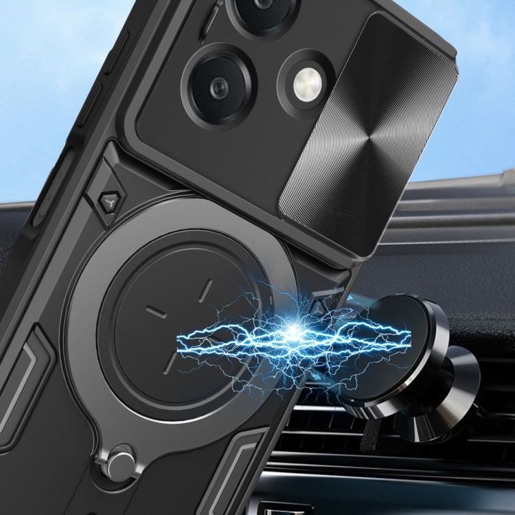Custodia per telefono con supporto magnetico per camshield scorrevole con texture CD, For OPPO A3x 5G India / A3x 4G, For OPPO Reno12 F 5G Global, For OPPO A3 Pro 5G India, For OPPO Reno12 Pro 5G Global